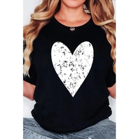 Black Valentines Heart Printed Round Neck T Shirt - XL thumbnail