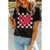 Black LOVE Checkered Graphic Valentine Tee - XL thumbnail
