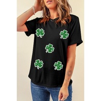 Black Four Leaf Clover Graphic St. Patricks Crewneck Tee - M thumbnail