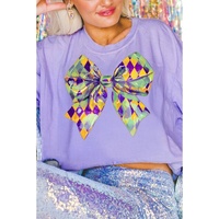 Wisteria Mardi Gras Bowknot Pattern Crew Neck T Shirt - 2XL thumbnail