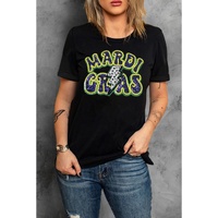 Black MARDI GRAS Lightning Graphic Short Sleeve Top - L thumbnail