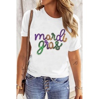 White Sequin mardi gras Graphic T Shirt - M thumbnail