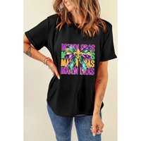 Black MARDI GRAS Fleur de Lis Bowknot Printed Crewneck Tee - 2XL thumbnail