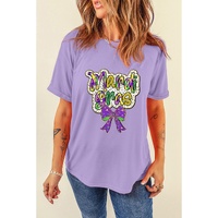 Wisteria mardi gras Bow Printed Crewneck Holiday T Shirt - 2XL thumbnail