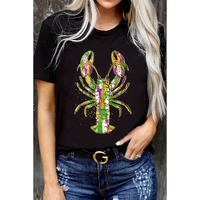 Black Mardi Gras Lobster Heat Transfer Graphic T Shirt - M thumbnail