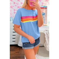 Beau Blue Striped Patch Front Casual Tee - 2XL thumbnail