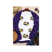 White Sequined Mardi Gras Pattern Crew Neck Short Sleeve Top - 2XL thumbnail