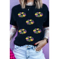 Black Sequined Mardi Gras Pattern Crew Neck Short Sleeve Top - 3XL thumbnail