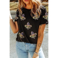 Black Maid Gras Sequin Fleur de Lis Graphic T Shirt - 2XL thumbnail