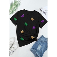 Black Mardi Gras Crown Patched Graphic T Shirt - 2XL thumbnail