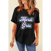 Black Mardi Gras Chenille Patched Graphic Tee - 2XL thumbnail