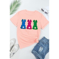 Pink Easter Bunny Chenille Patched Graphic Tee - S thumbnail