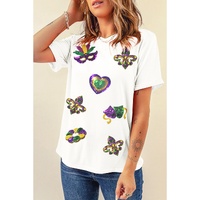 White Sequined Mardi Gras Symbolic Pattern Casual Tee - XL thumbnail