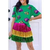 Bright Green Mardi Gras Sequin Patched Graphic Tee - 3XL thumbnail