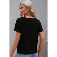 Black Crisscross V Neck Butterfly Sleeve T Shirt - L thumbnail