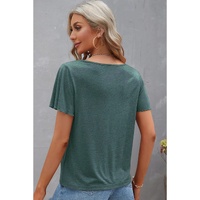 Mist Green Crisscross V Neck Butterfly Sleeve T Shirt - L thumbnail