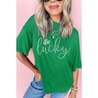 Bright Green Ceramic Rhinestone Lucky Clover Graphic Tee - 3XL thumbnail