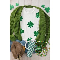 White Sequin Lucky Clover Graphic Crewneck Tee - 2XL thumbnail