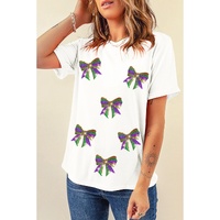 White Sequin Mardi Gras Bow Graphic Crewneck Tee - XL thumbnail