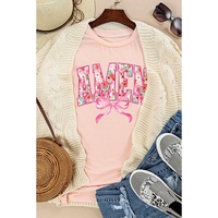 Pink Floral AMEN Bow Graphic Crewneck T Shirt - L thumbnail