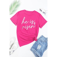 Rose Red Glitter he is risen Cross Printed Crewneck Tee - S thumbnail