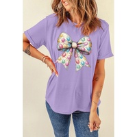 Wisteria Celebrative Easter Eggs Bow Print Casual T Shirt - 2XL thumbnail
