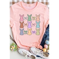 Pink Dotty Bunny Bow Printed Easter Day Fashion T Shirt - 3XL thumbnail