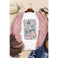 White He is Risen Floral Printed T Shirt - XL thumbnail
