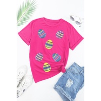 Rose Red Sequin Easter Egg Graphic Casual T Shirt - 2XL thumbnail