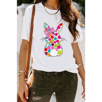 White Polka Dot Bow Rabbit Graphic Crewneck Easter Fashion Tee - M thumbnail