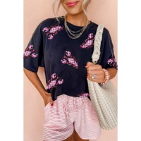 Black Sequin Crawfish Patched Crew Neck Tee - M thumbnail