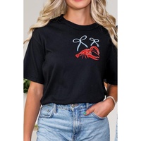 Black Girlie Bow Crawfish Printed T Shirt - L thumbnail