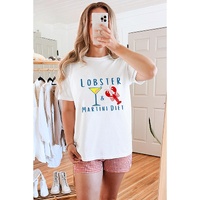 White LOBSTER MARTINI DIET Cocktail & Crawfish Print T Shirt - M thumbnail