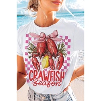 White Checkerboard Bow Crawfish Season Printed Crewneck T Shirt - XL thumbnail