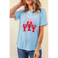 Light Blue Bow Crawfish Printed Relaxed Fit T Shirt - L thumbnail