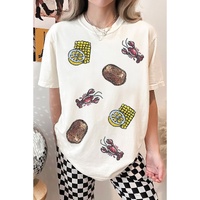 White Sequin Crawfish Potato Lemon Corn Graphic Crewneck T Shirt - XL thumbnail