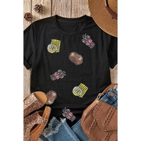 Black Sequin Crawfish Potato Lemon Corn Graphic Crewneck T Shirt - L thumbnail