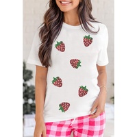 White Sequin Strawberry Patched Crew Neck T Shirt - 3XL thumbnail