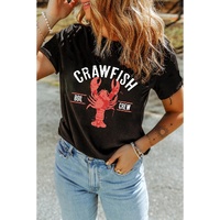 Black CRAWFISH BOIL CREW Distressed Letter Graphic T Shirt - L thumbnail