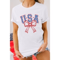 White USA Bow Letter Graphic Short Sleeve Top - XL thumbnail