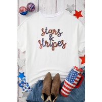 White Sequin stars & stripes Graphic Drop Shoulder Loose T Shirt - L thumbnail