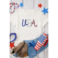 White Sequin USA Graphic Crew Neck Patriotic Tee - XL thumbnail