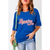 Dark Blue Contrast America Graphic Drop Shoulder Tee - XL thumbnail