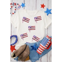 White Sequin Bow American Flag Patched T Shirt - XL thumbnail