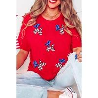 Red Sequin Stars and Stripes Balloon Puppy Graphic Crewneck Tee - L thumbnail