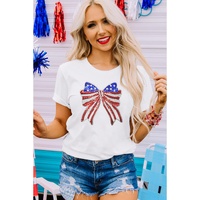 White USA Flag Bow Knot Patched Crew Neck T Shirt - XL thumbnail