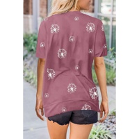 Pink Dandelion Print Crew Neck T-shirt - S thumbnail