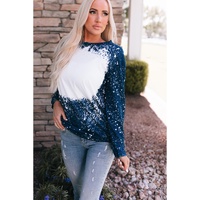 Navy Tie-dyed Crew Neck Pullover Sweatshirt - L thumbnail
