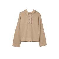 Azura Exchange Casual Khaki Hoodie with Patchwork Trim - M thumbnail