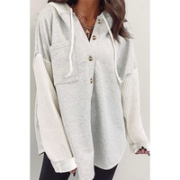 Azura Exchange Gray Button Up Contrast Knitted Sleeves Hooded Jacket - L thumbnail
